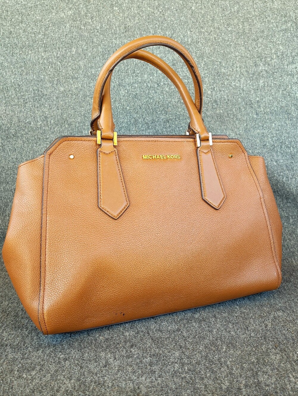 Michael Kors Hayes Leather Satchel Handbag In Cognac Tan